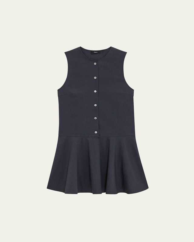 Drop-Waist Crunch Linen Mini Dress